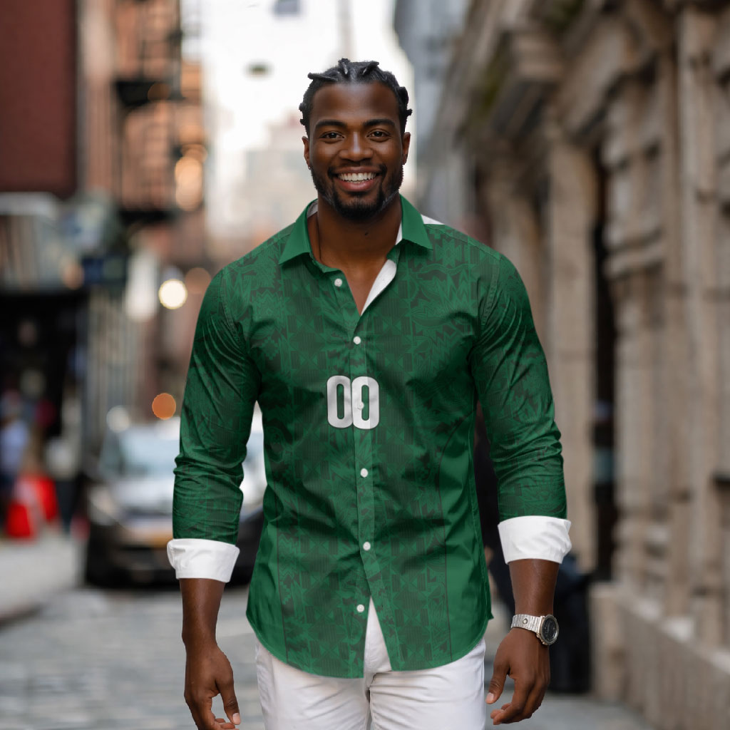 South Africa Indebe Yomhlaba Custom Long Sleeve Button Shirt Ndebele Art Green Edition