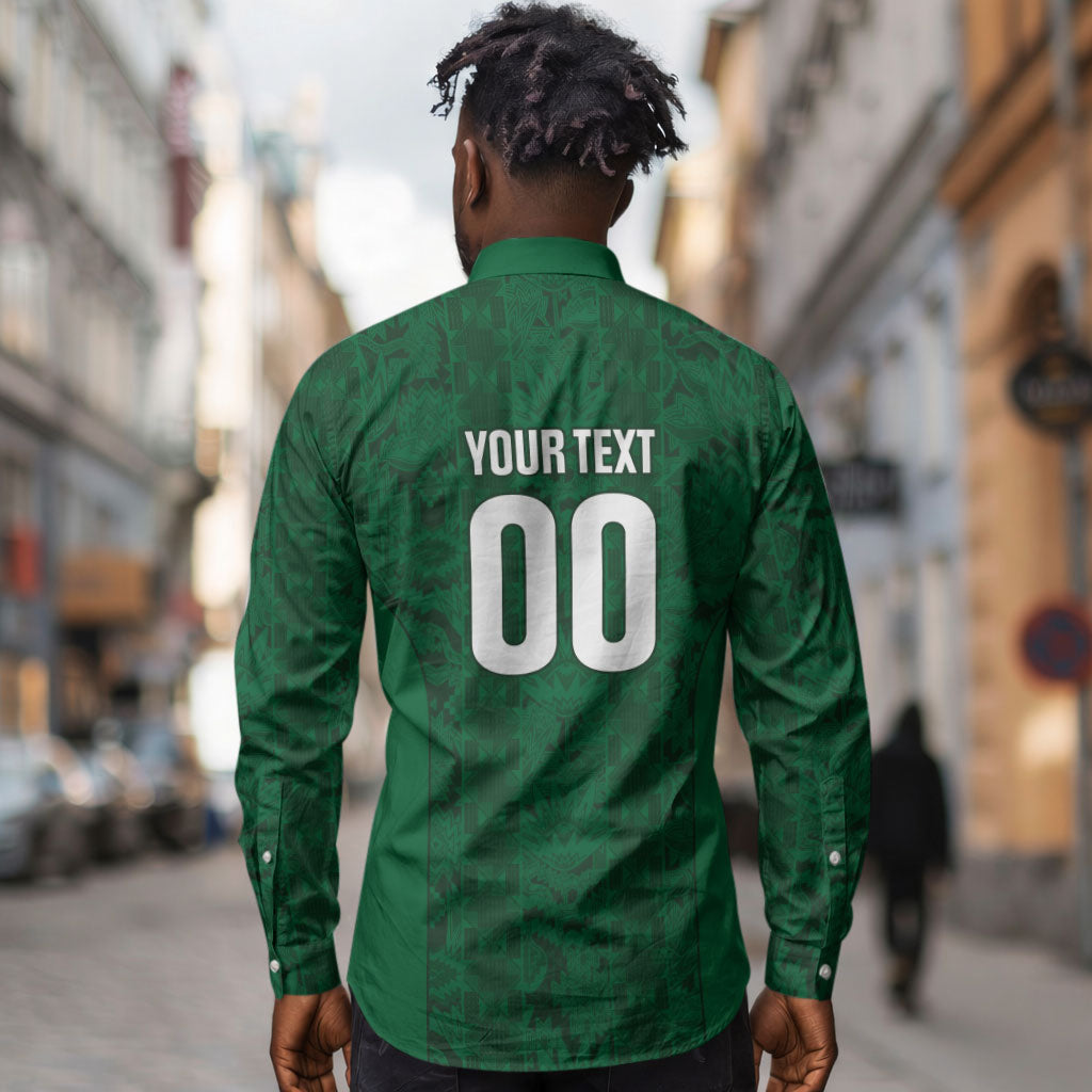South Africa Indebe Yomhlaba Custom Long Sleeve Button Shirt Ndebele Art Green Edition