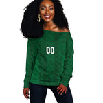 South Africa Indebe Yomhlaba Custom Off Shoulder Sweater Ndebele Art Green Edition