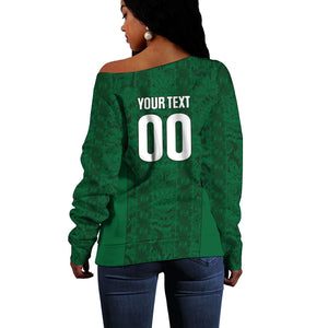 South Africa Indebe Yomhlaba Custom Off Shoulder Sweater Ndebele Art Green Edition