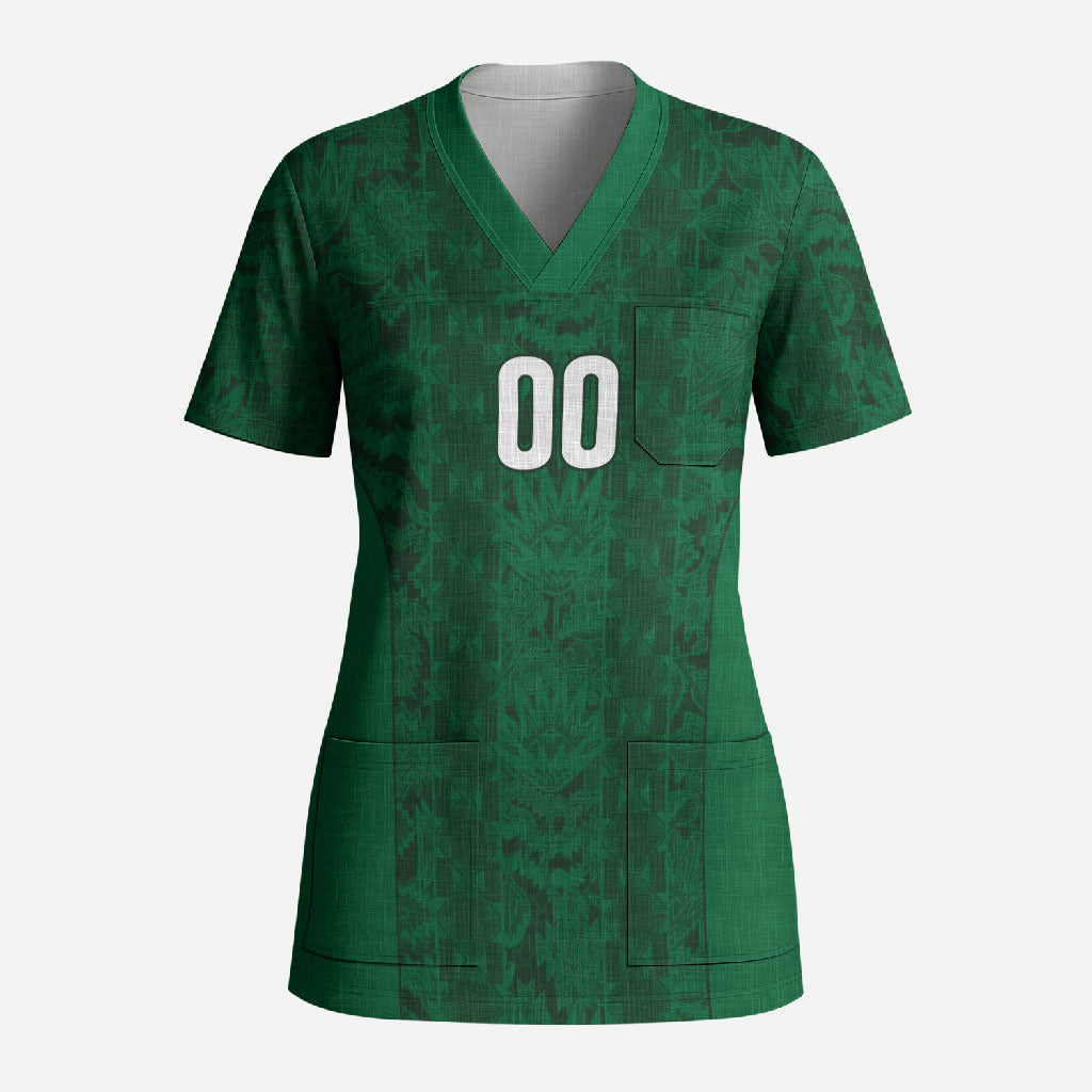 South Africa Indebe Yomhlaba Custom Scrub Top Ndebele Art Green Edition