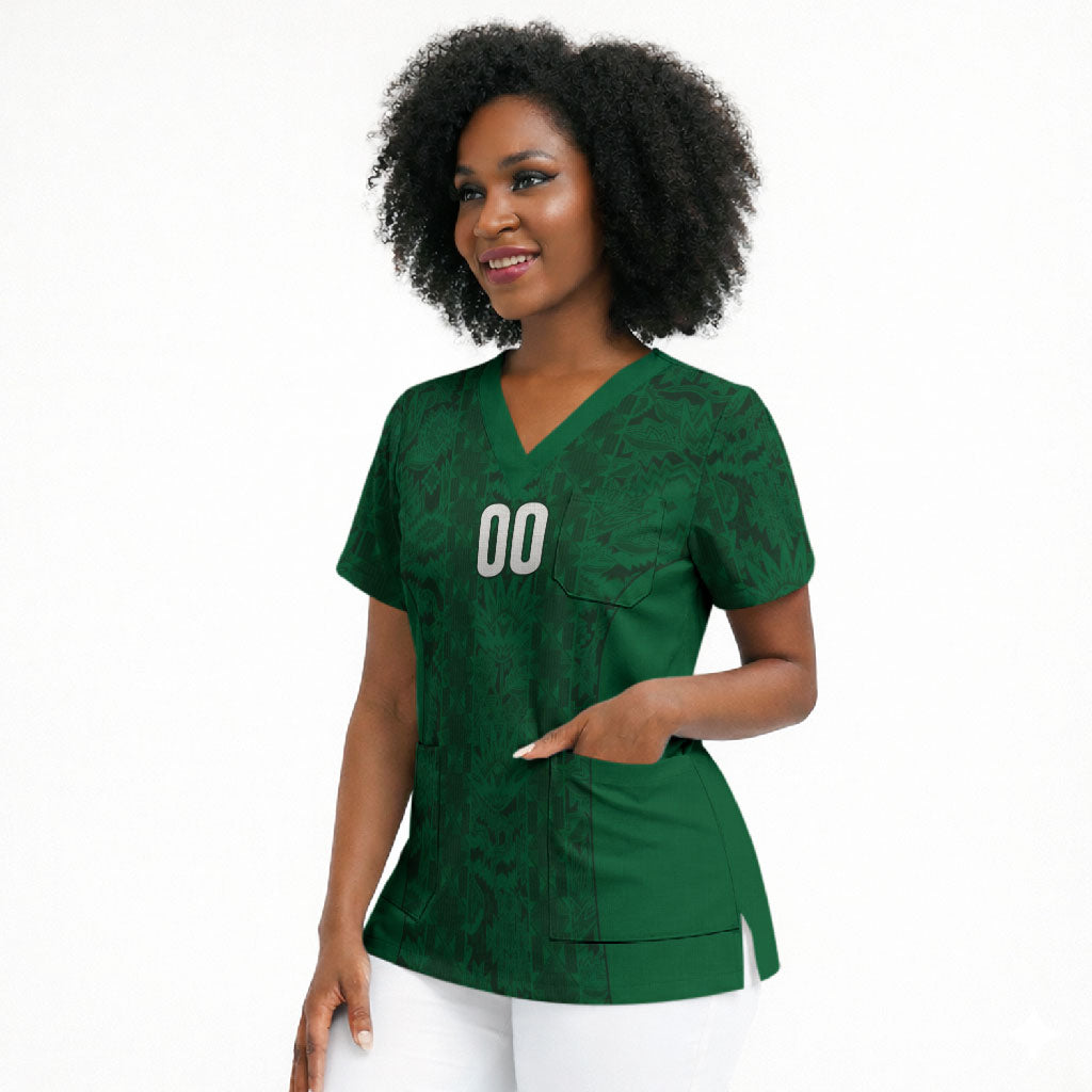 South Africa Indebe Yomhlaba Custom Scrub Top Ndebele Art Green Edition