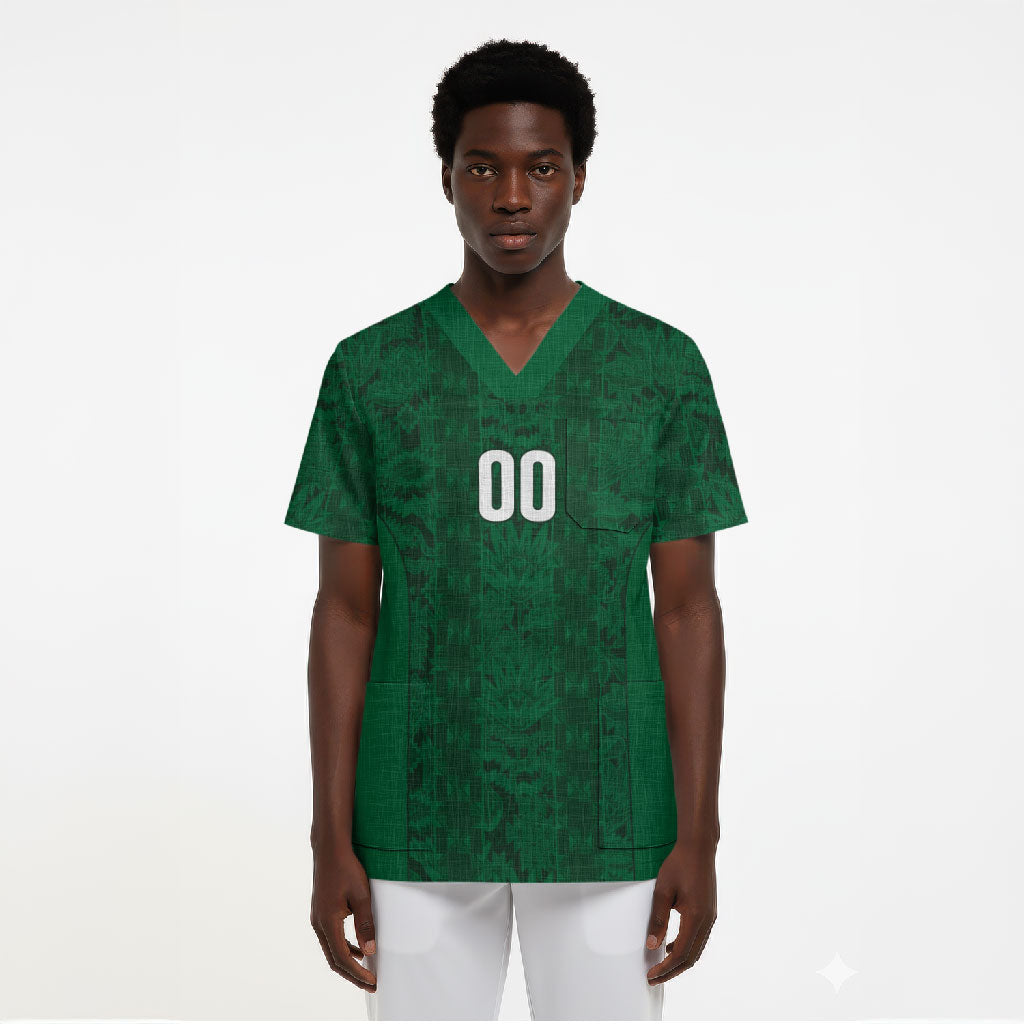 South Africa Indebe Yomhlaba Custom Scrub Top Ndebele Art Green Edition