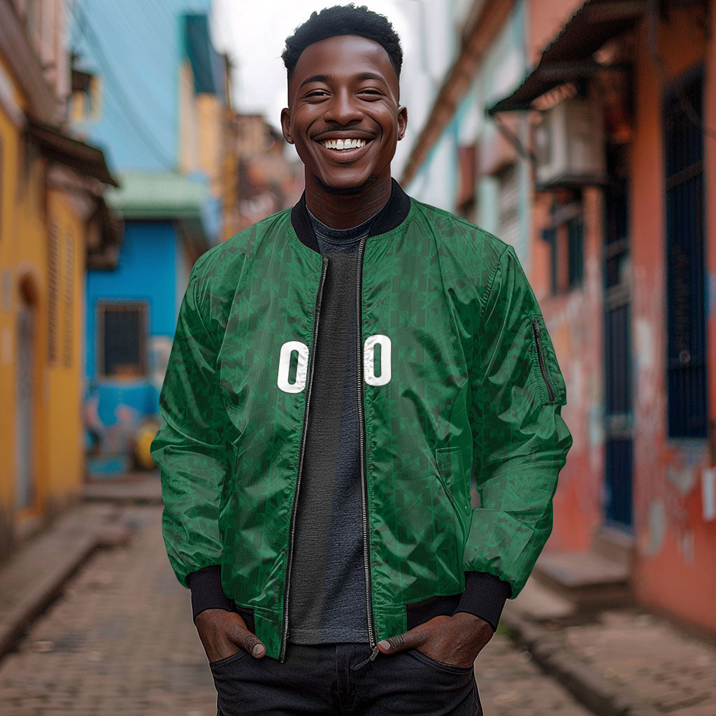 South Africa Indebe Yomhlaba Custom Sleeve Zip Bomber Jacket Ndebele Art Green Edition