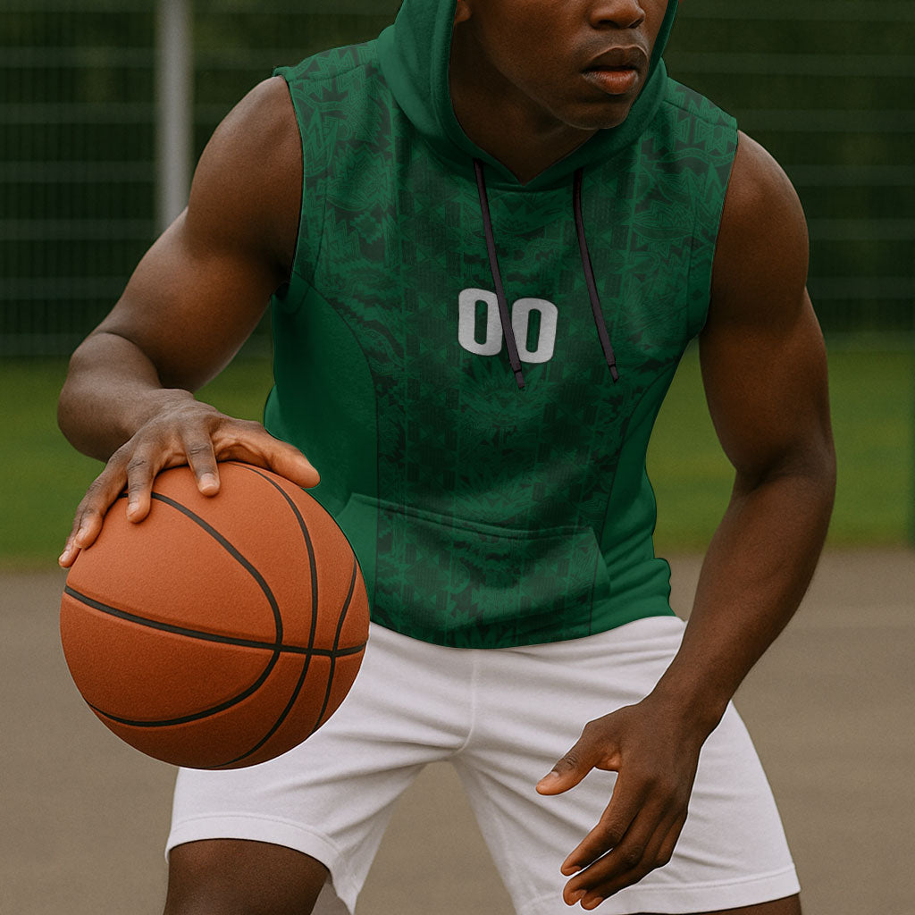South Africa Indebe Yomhlaba Custom Sleeveless Hoodie Ndebele Art Green Edition