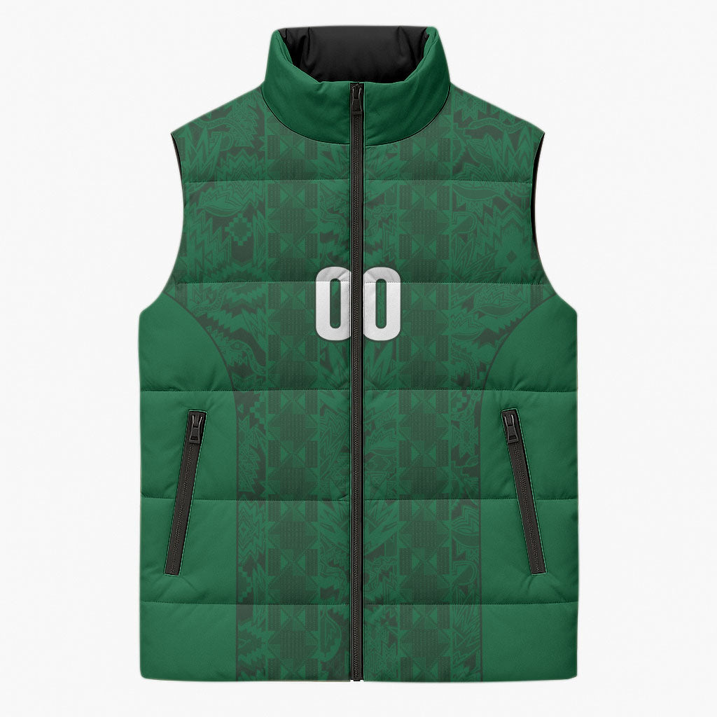 South Africa Indebe Yomhlaba Custom Sleeveless Puffer Jacket Ndebele Art Green Edition