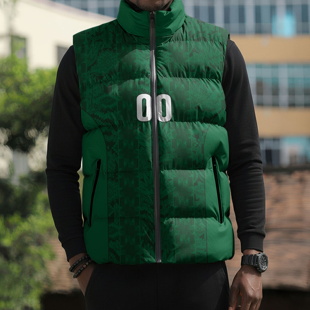 South Africa Indebe Yomhlaba Custom Sleeveless Puffer Jacket Ndebele Art Green Edition