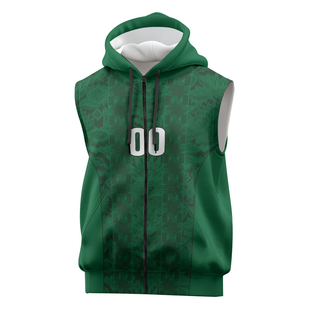 South Africa Indebe Yomhlaba Custom Sleeveless Zip Hoodie Ndebele Art Green Edition
