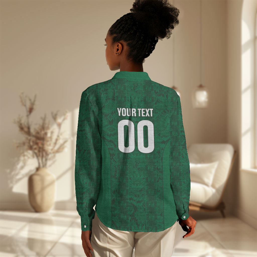 South Africa Indebe Yomhlaba Custom Women Casual Shirt Ndebele Art Green Edition