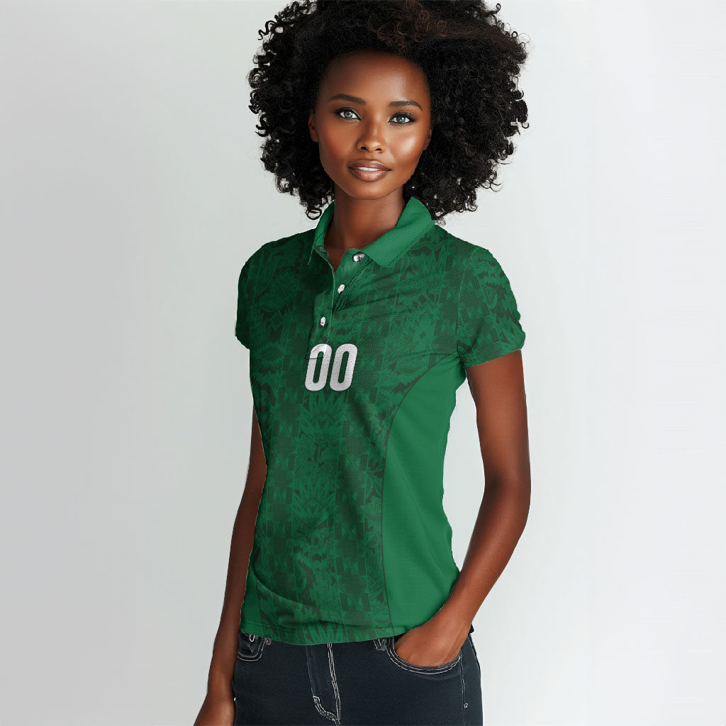 South Africa Indebe Yomhlaba Custom Women Polo Shirt Ndebele Art Green Edition