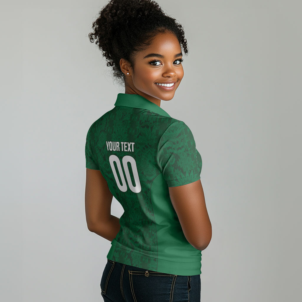 South Africa Indebe Yomhlaba Custom Women Polo Shirt Ndebele Art Green Edition