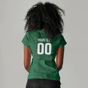 South Africa Indebe Yomhlaba Custom Women V-Neck T-Shirt Ndebele Art Green Edition