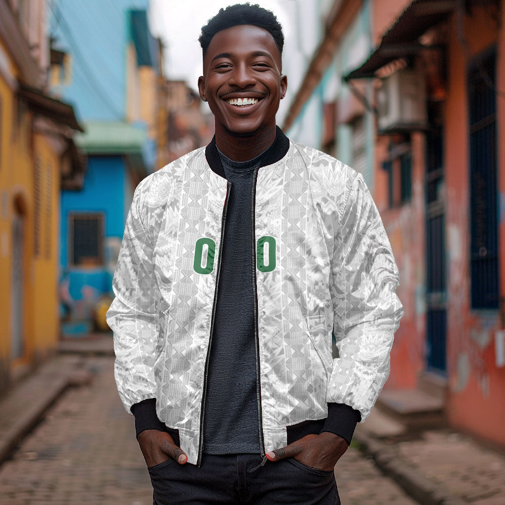 South Africa Indebe Yomhlaba Custom Bomber Jacket Ndebele Art White Edition