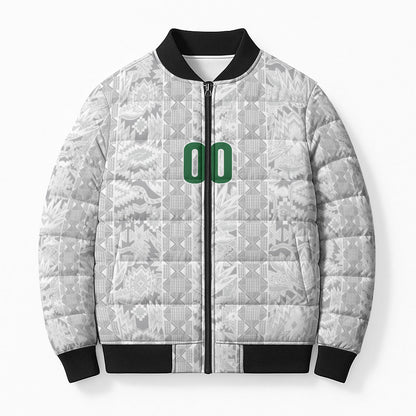 South Africa Indebe Yomhlaba Custom Bomber Puffer Jacket Ndebele Art White Edition