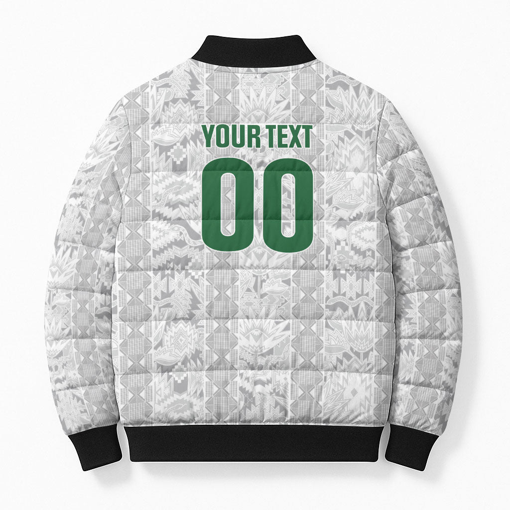South Africa Indebe Yomhlaba Custom Bomber Puffer Jacket Ndebele Art White Edition