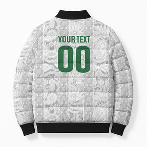 South Africa Indebe Yomhlaba Custom Bomber Puffer Jacket Ndebele Art White Edition
