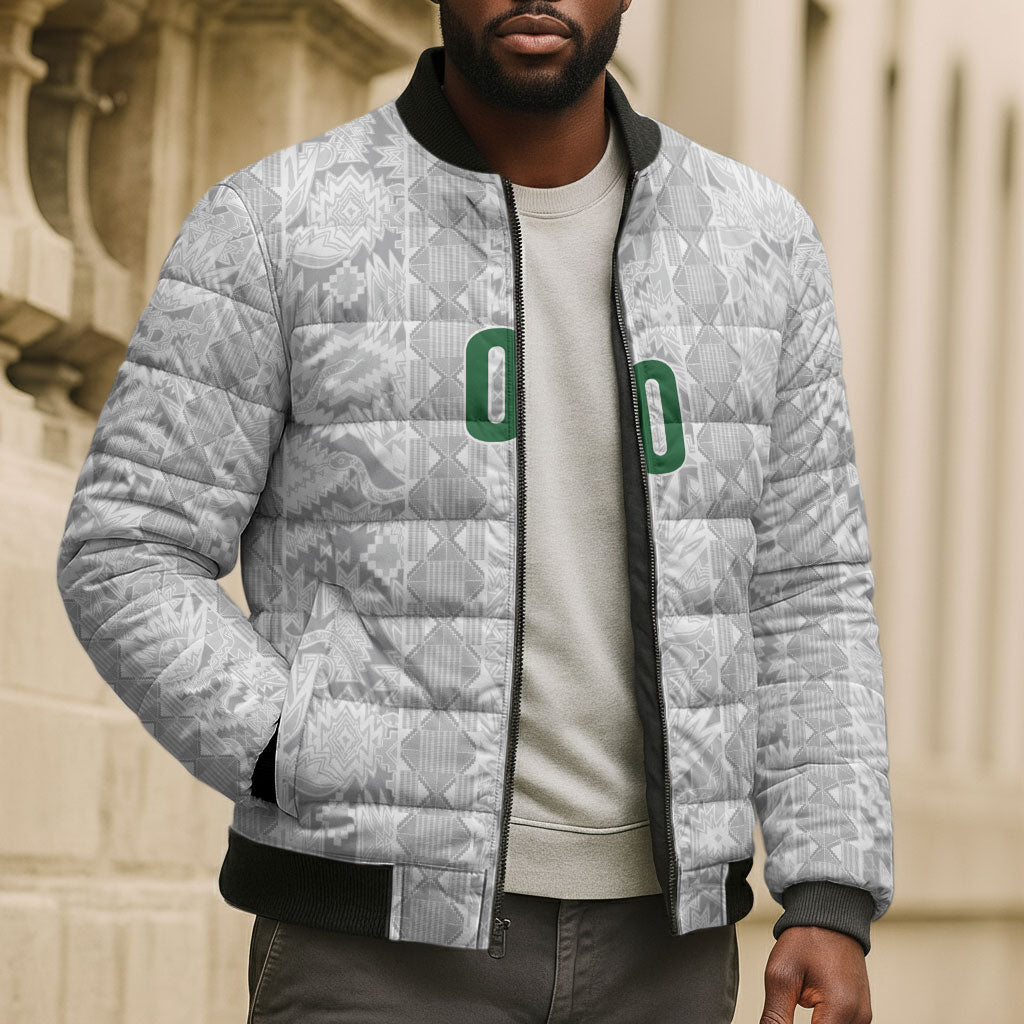 South Africa Indebe Yomhlaba Custom Bomber Puffer Jacket Ndebele Art White Edition