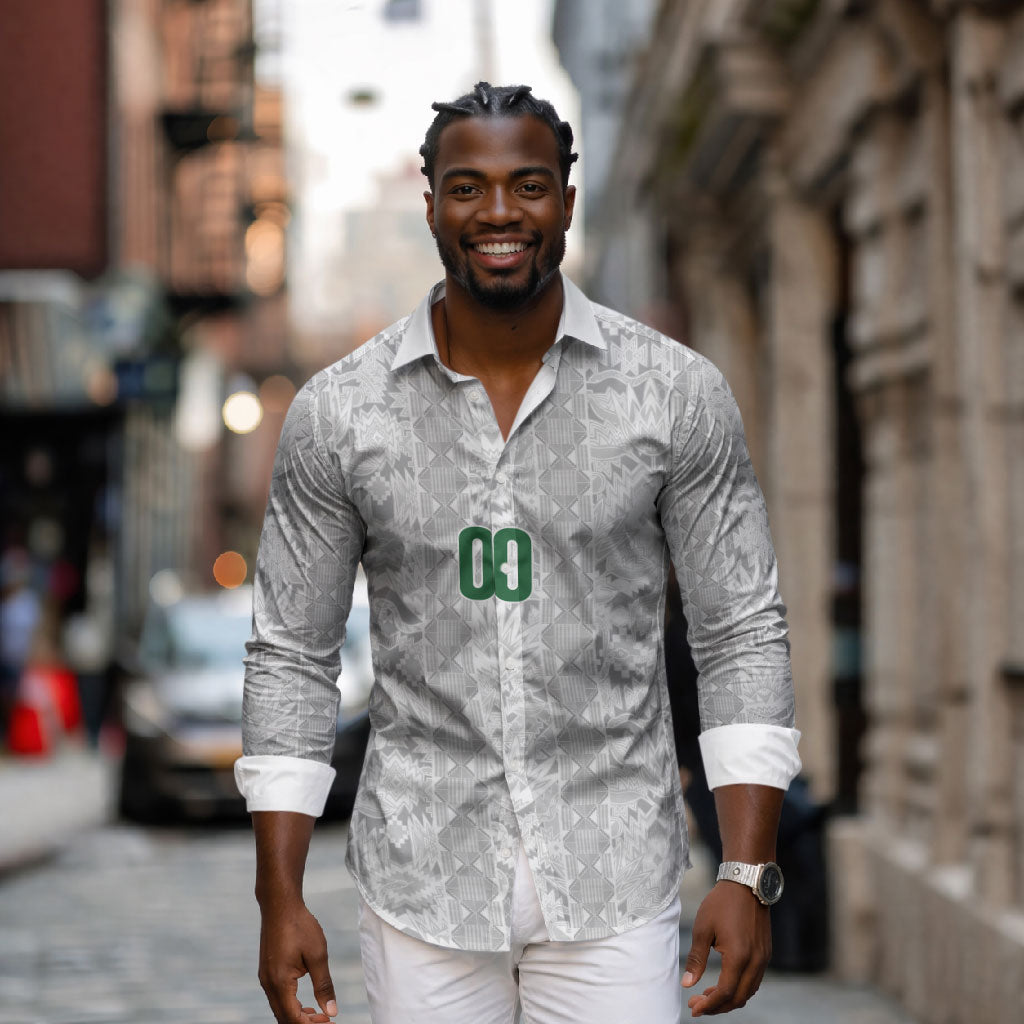 South Africa Indebe Yomhlaba Custom Long Sleeve Button Shirt Ndebele Art White Edition