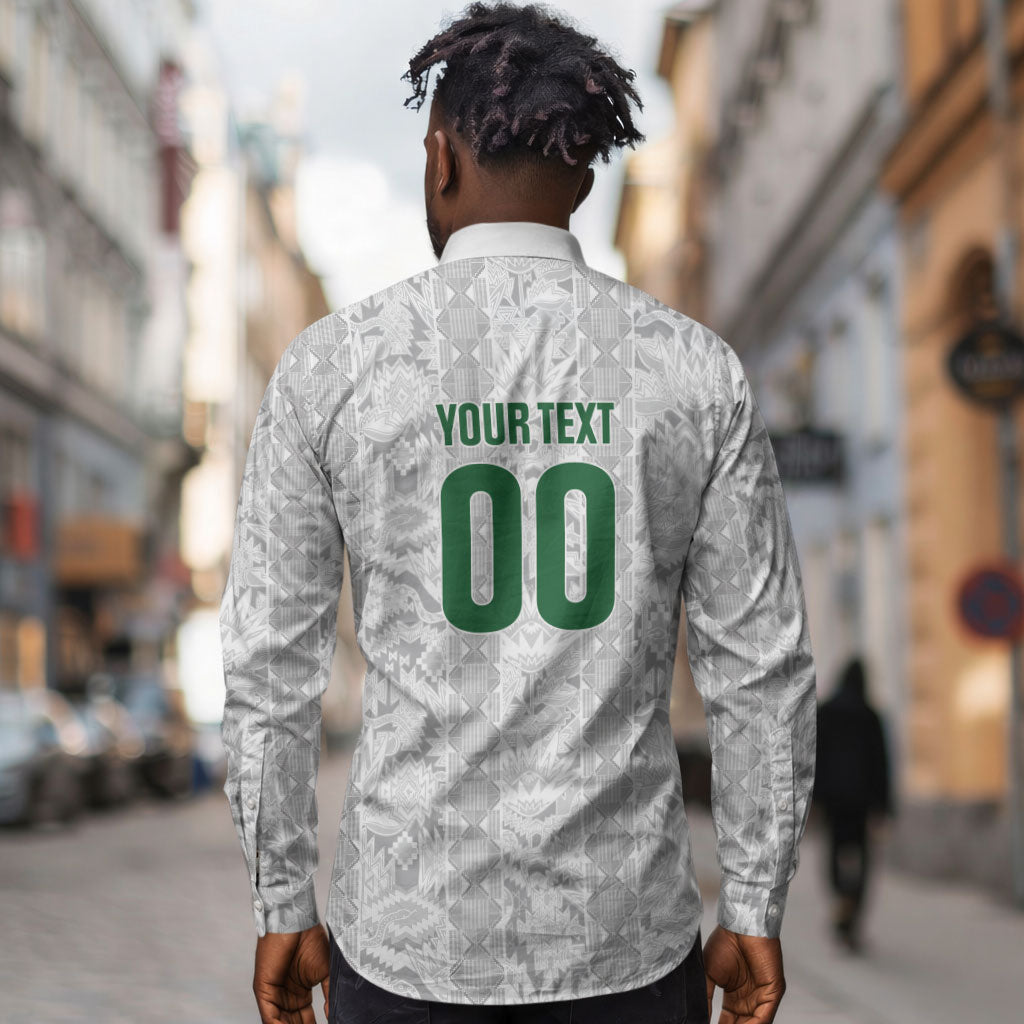 South Africa Indebe Yomhlaba Custom Long Sleeve Button Shirt Ndebele Art White Edition
