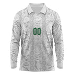 South Africa Indebe Yomhlaba Custom Long Sleeve Polo Shirt Ndebele Art White Edition