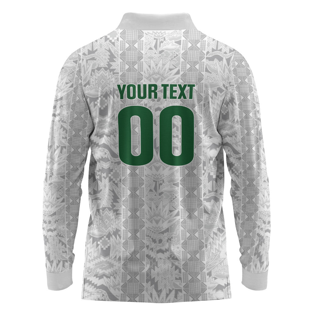 South Africa Indebe Yomhlaba Custom Long Sleeve Polo Shirt Ndebele Art White Edition