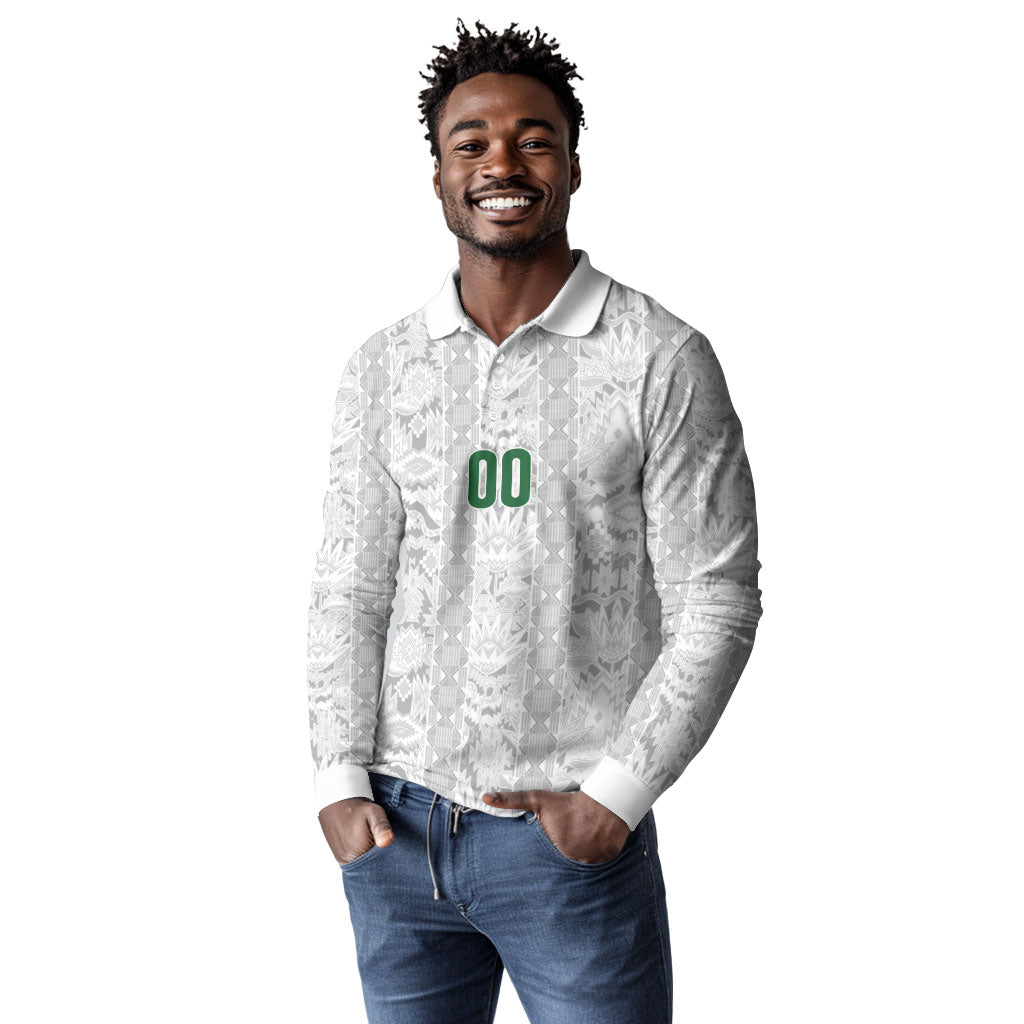 South Africa Indebe Yomhlaba Custom Long Sleeve Polo Shirt Ndebele Art White Edition