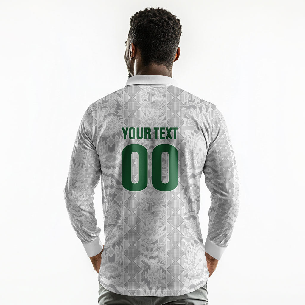 South Africa Indebe Yomhlaba Custom Long Sleeve Polo Shirt Ndebele Art White Edition