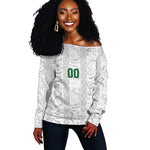 South Africa Indebe Yomhlaba Custom Off Shoulder Sweater Ndebele Art White Edition