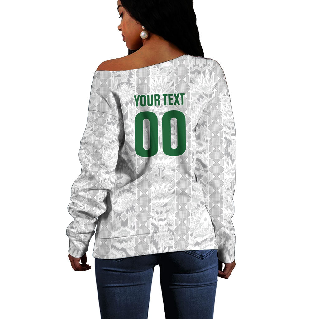 South Africa Indebe Yomhlaba Custom Off Shoulder Sweater Ndebele Art White Edition