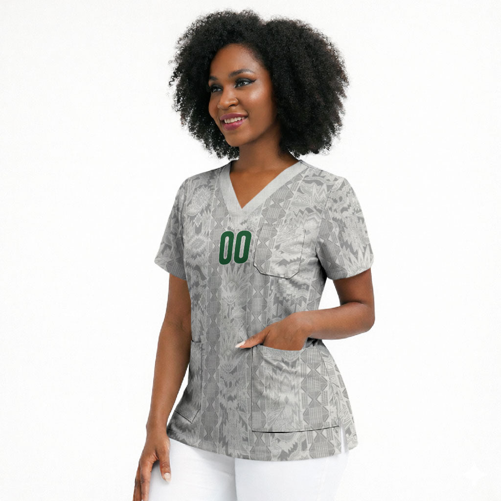 South Africa Indebe Yomhlaba Custom Scrub Top Ndebele Art White Edition