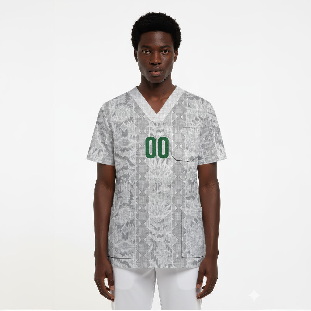 South Africa Indebe Yomhlaba Custom Scrub Top Ndebele Art White Edition