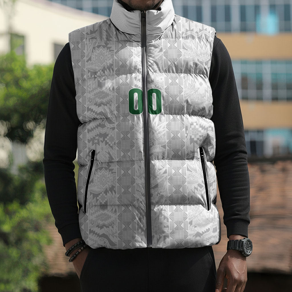 South Africa Indebe Yomhlaba Custom Sleeveless Puffer Jacket Ndebele Art White Edition