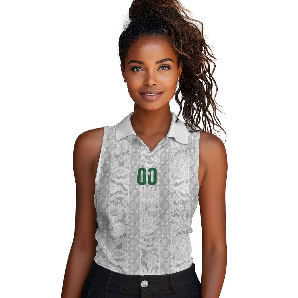South Africa Indebe Yomhlaba Custom Women Sleeveless Polo Shirt Ndebele Art White Edition