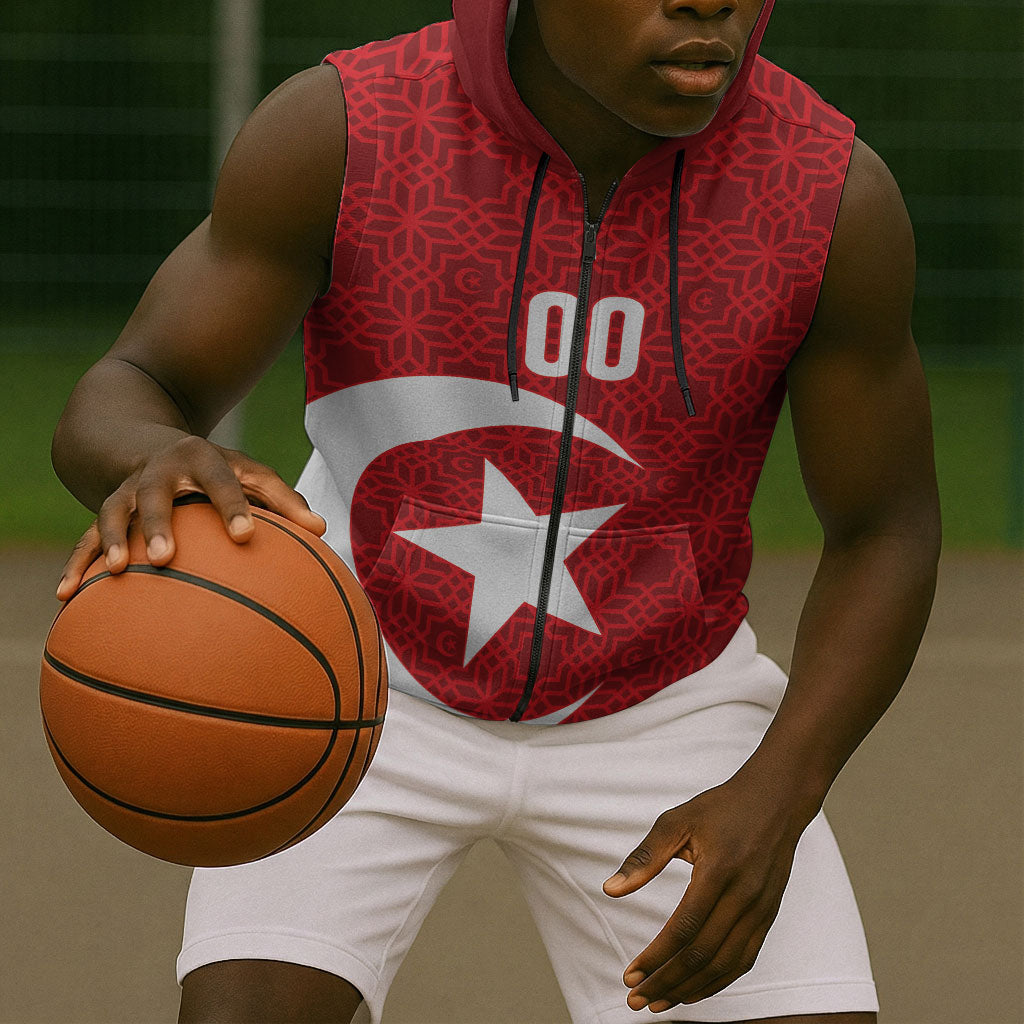 Tunisia Custom Sleeveless Zip Hoodie Carthage Heritage Edition