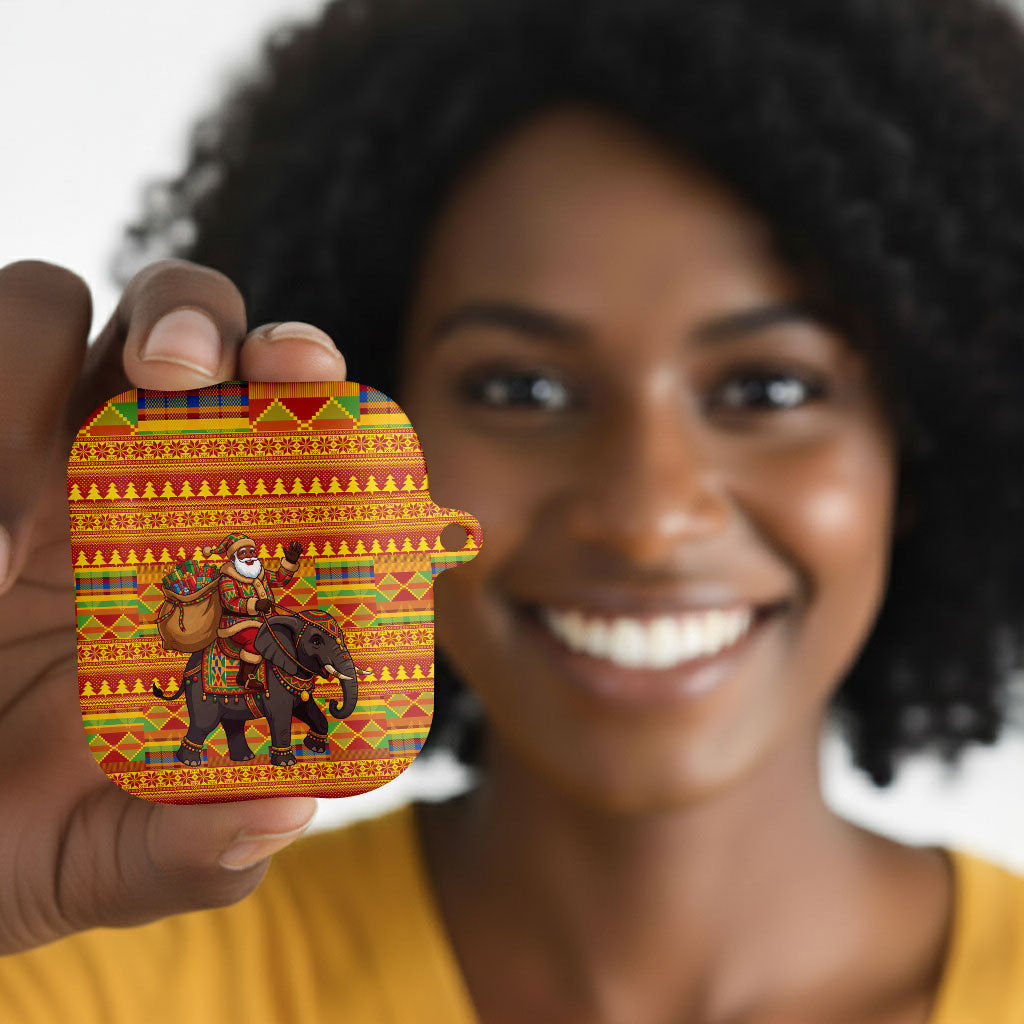 Ghana Christmas Santa African Elephant AirPods Case Kente Inspired Woven Geometric Blocks