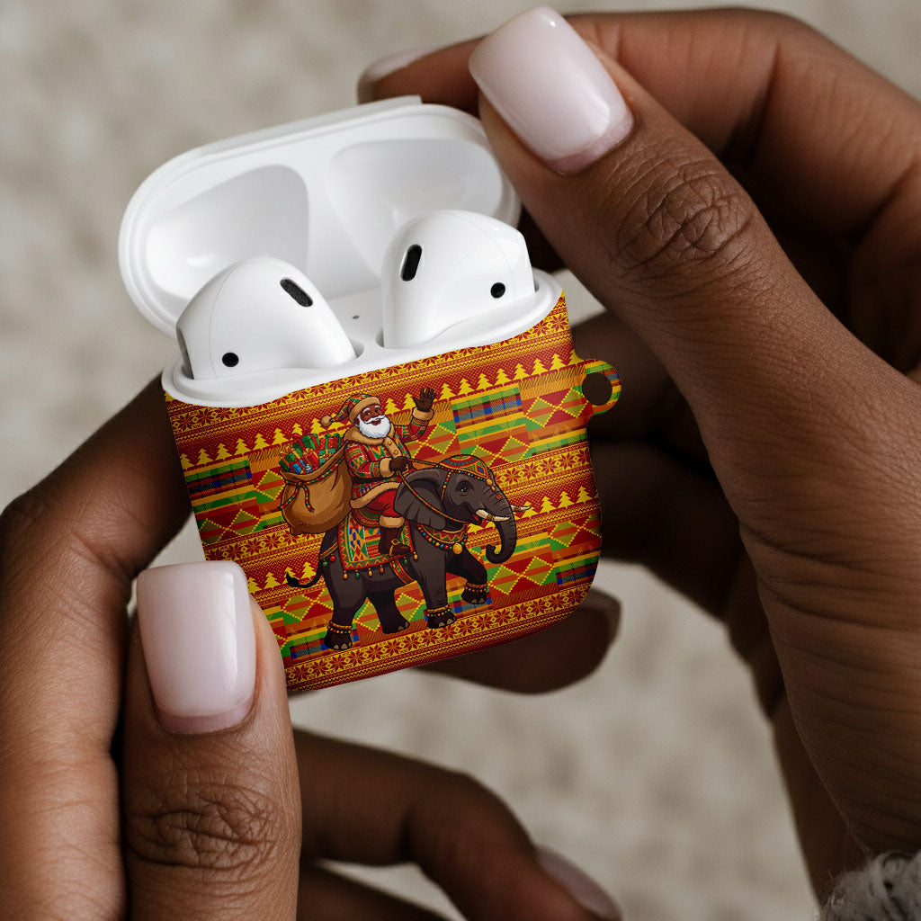 Ghana Christmas Santa African Elephant AirPods Case Kente Inspired Woven Geometric Blocks
