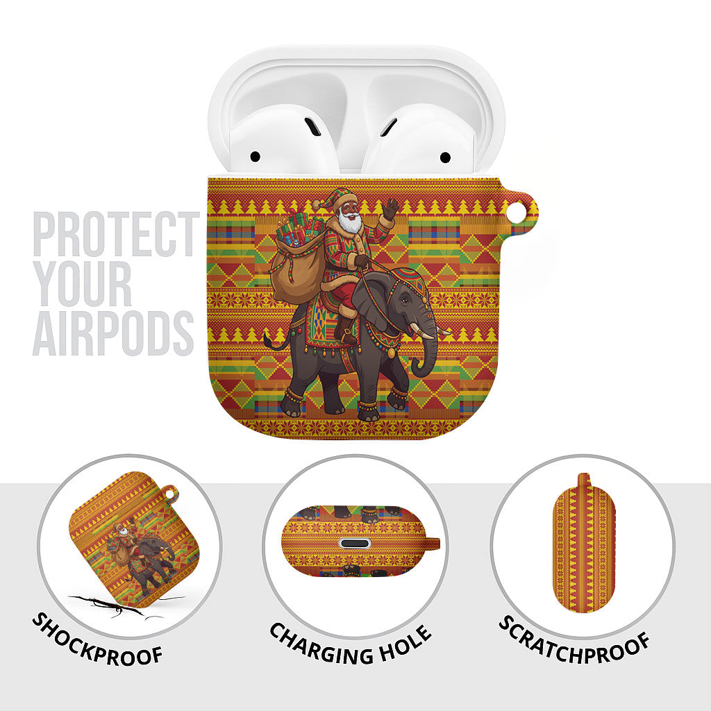 Ghana Christmas Santa African Elephant AirPods Case Kente Inspired Woven Geometric Blocks