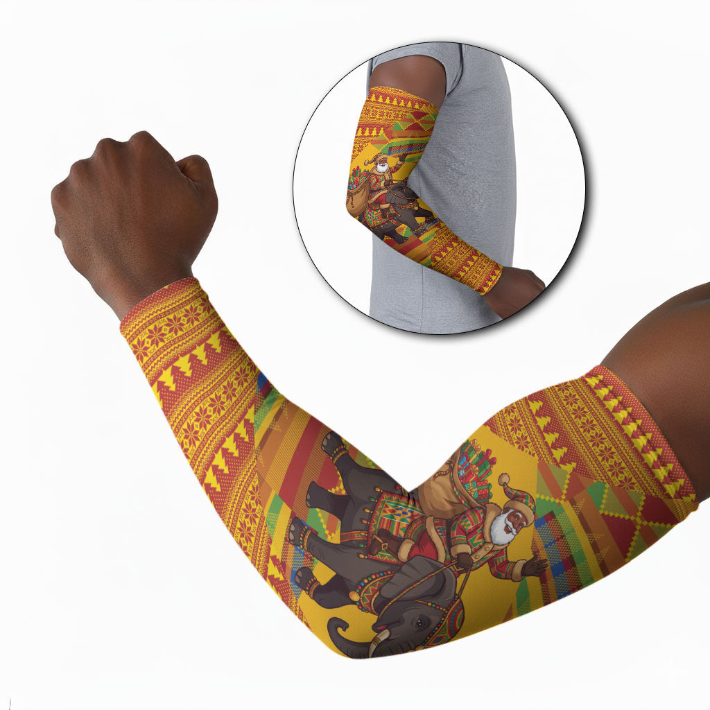 Ghana Christmas Santa African Elephant Arm Sleeves Kente Inspired Woven Geometric Blocks