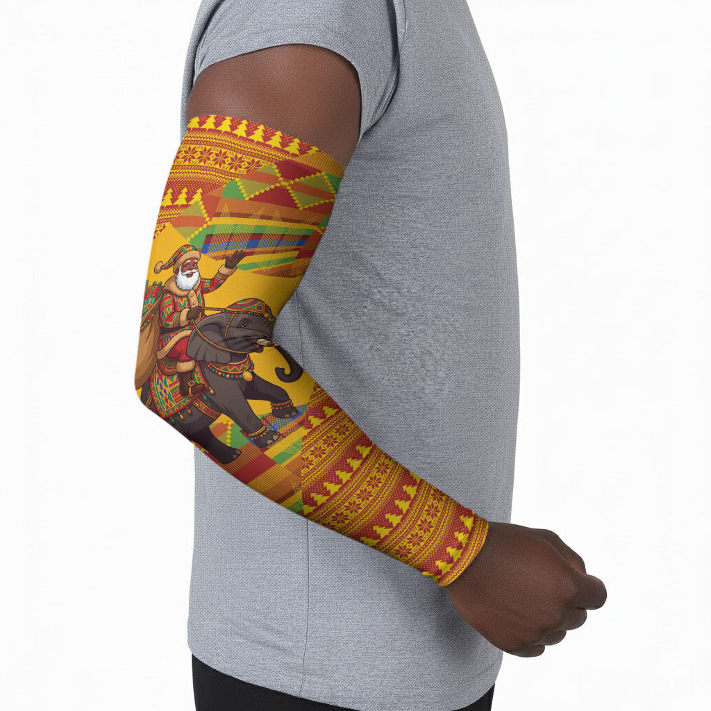 Ghana Christmas Santa African Elephant Arm Sleeves Kente Inspired Woven Geometric Blocks