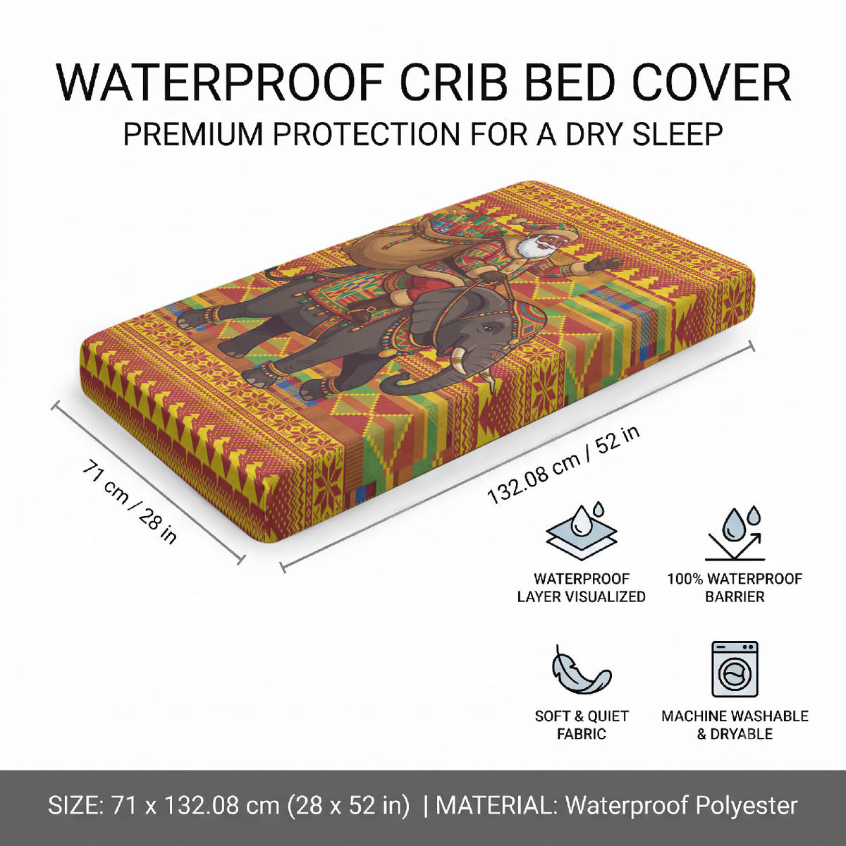 Ghana Christmas Santa African Elephant Baby Bed Cover Kente Inspired Woven Geometric Blocks