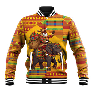 Ghana Christmas Santa African Elephant Baseball Jacket Kente Inspired Woven Geometric Blocks