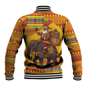 Ghana Christmas Santa African Elephant Baseball Jacket Kente Inspired Woven Geometric Blocks
