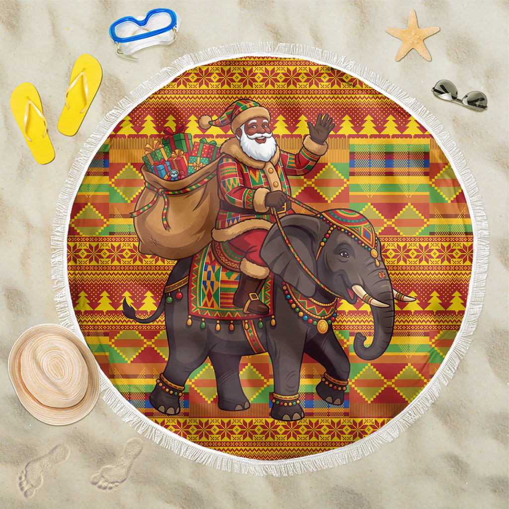 Ghana Christmas Santa African Elephant Beach Blanket Kente Inspired Woven Geometric Blocks