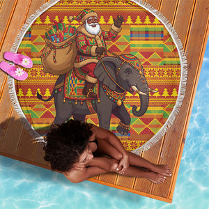 Ghana Christmas Santa African Elephant Beach Blanket Kente Inspired Woven Geometric Blocks