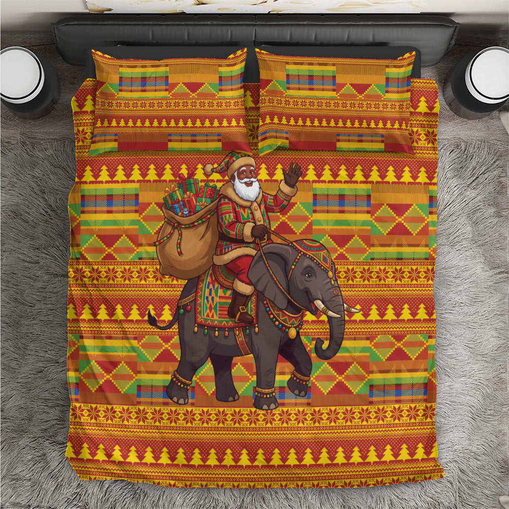 Ghana Christmas Santa African Elephant Bedding Set Kente Inspired Woven Geometric Blocks