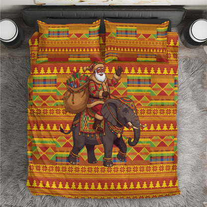 Ghana Christmas Santa African Elephant Bedding Set Kente Inspired Woven Geometric Blocks