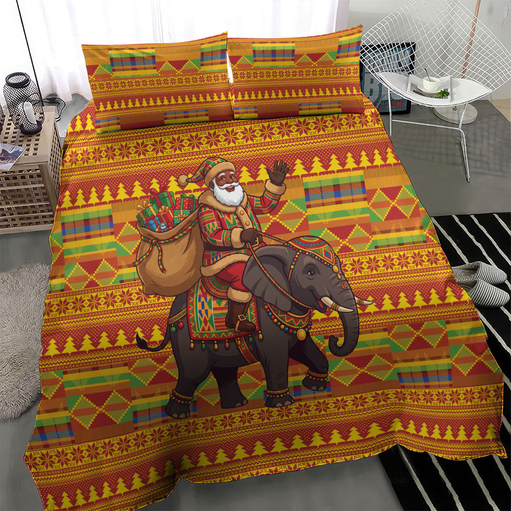 Ghana Christmas Santa African Elephant Bedding Set Kente Inspired Woven Geometric Blocks