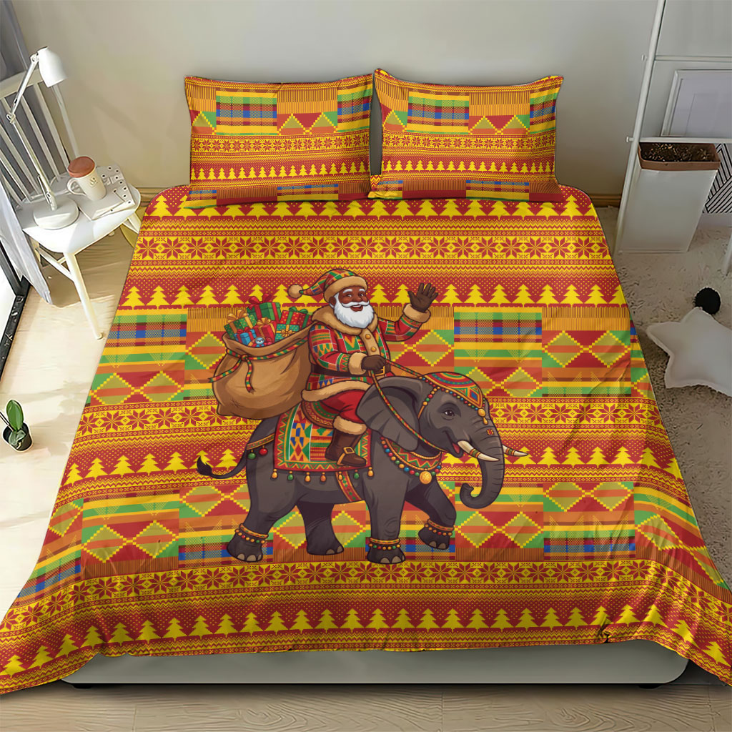Ghana Christmas Santa African Elephant Bedding Set Kente Inspired Woven Geometric Blocks