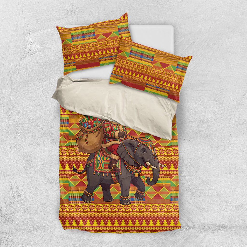 Ghana Christmas Santa African Elephant Bedding Set Kente Inspired Woven Geometric Blocks