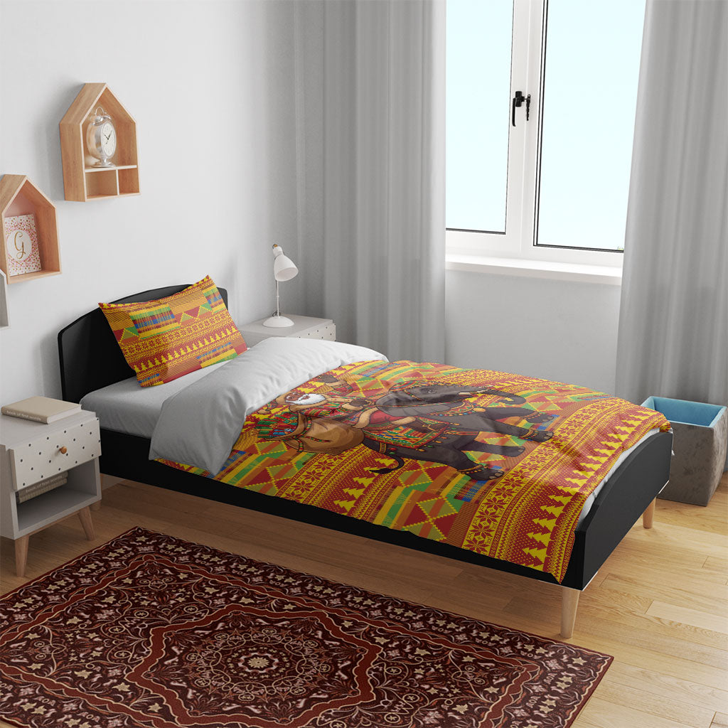 Ghana Christmas Santa African Elephant Bedding Set Kente Inspired Woven Geometric Blocks